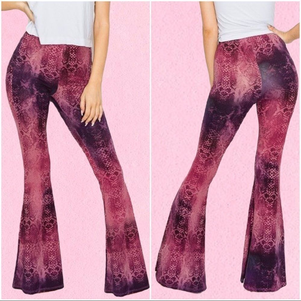Pink & Purple Snake Print Bell Bottoms